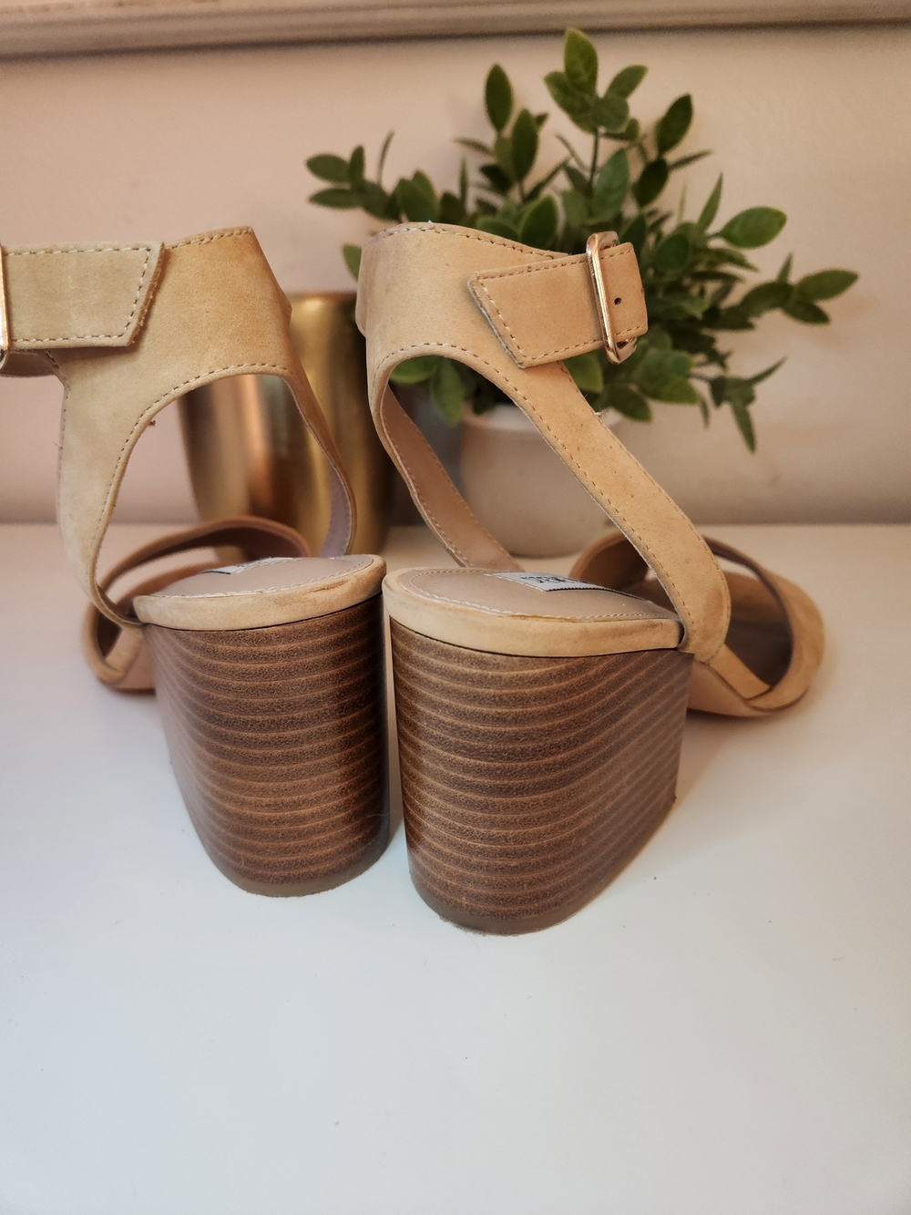 Steve Madden Tan Suede Ankle-Strap Block Heels - Picture 5 of 10